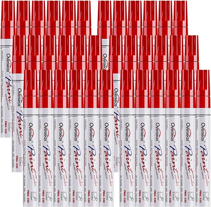 Overseas Red Paint Marker Pens - 36 Pack Oil-Based Permanent Markers Set, Quick Drying, Waterproof, Medium Tip Paint Pens Bulk for Wood, Metal, Rock, Ceramic, Plastic, Canvas, Glass, Rubber