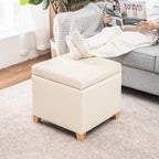 Asense 17 Inch Storage Ottoman Foot Rest,Square Faux Leather Foot Stool,Small Ottoman with Storage,Padded Seat for Entryway,Living Room,Bedroom,Couch,Under Desk,Beige
