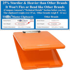 Think2Master [3 Pack] Orange Plastic Storage Clipboard. | 25% Heavier & Sturdier| Heavy Duty and Won’t Flex Like Other Brands (Compare The Weight). Storage Compartment Holds 150 Letter Sized Paper.