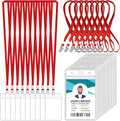 100 Pcs Clear Vertical Badge Id Card and 100 Pcs Lanyard, Reusable Lanyards for Id Badge Holder Name Tag Badge Holder with Lanyards for Adults Kids Business School Conferences (Red)