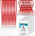 100 Pcs Clear Vertical Badge Id Card and 100 Pcs Lanyard, Reusable Lanyards for Id Badge Holder Name Tag Badge Holder with Lanyards for Adults Kids Business School Conferences (Red)
