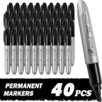 Buecs King Size Permanent Markers, 40 Count Black Jumbo Permanent Markers, Chisel tip, Waterproof & Smear Proof Markers, Quick Drying, Office Supplies for School, Office, Home