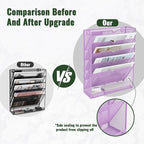 EASEPRES 6 Tier Mesh Hanging Wall File Organizer, Desk Vertical Mail Paper Document Folder Holder Rack with Bottom Tray and Nametag Label for Office Home School, Light Purple
