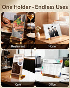 1 Pack Acrylic Sign Holder 8.5 x 11 Inch with Walnut Wood Base, Clear Tabletop Acrylic Display for Menu & Flyer Holder, Commercial Table Frames for Restaurant, Office, Coffee, Bar, Wedding, Hotel
