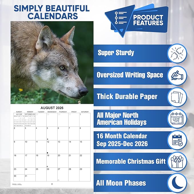 2026 Wolves of the Wild Monthly Wall Calendar | Wild Animals Calendar 2025-2026