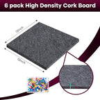 Bouiexye Felt Cork Board Tiles 6 Pack Grey Bulletin Boards 12"x12" - 1/2" Thick Corkboards for Wall Bulletin Board Self Adhesive with 100 Push Pins for Wall School Home Office