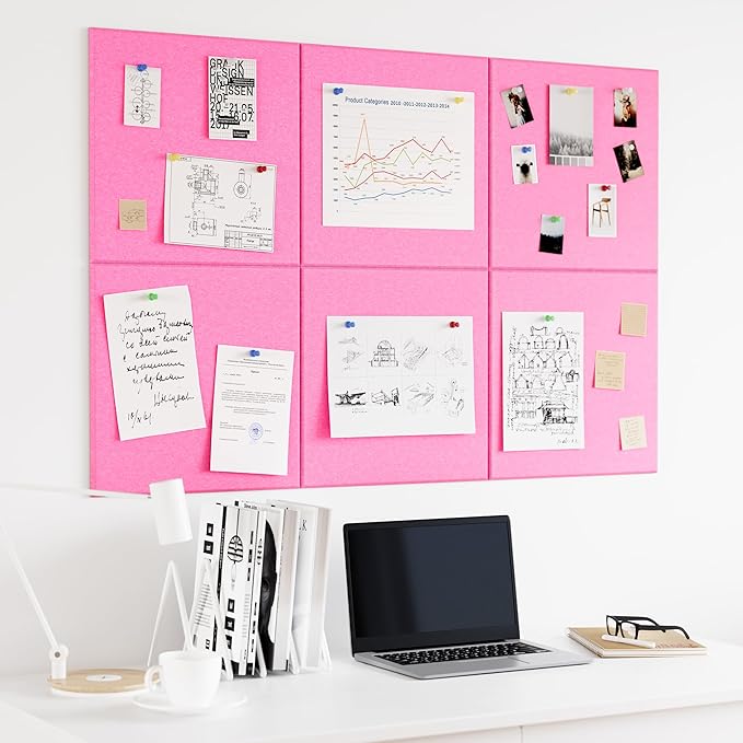 Neatsure Large Cork Board for Wall, 36" x 24" Bulletin Board with Pushpins, 6 Panels Felt Tiles Tack Push Pin Board for Office, Pink