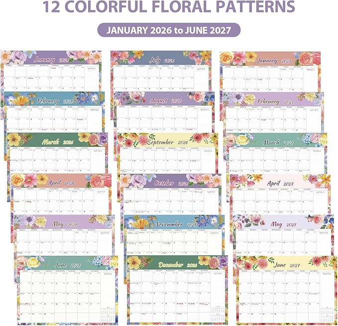 2026 Desk Calendar, Large Desktop/Wall Monthly Calendar (Jan. 2026 - Jun. 2027) 17'' x 12'' School Year Desk Planner for Teacher Family School Office Supplies