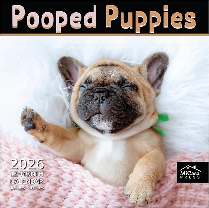 MICASA PRESS Pooped Puppies 2026 Wall Calendar 12 Month | 12" x 24" Open | Thick & Sturdy Paper | Holiday Gift | Cute Funny Puppy Dog Calendar 2026