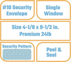 Office Deed 500#10 Envelopes SELF SEAL Business Envelope Single Window Design, Security Tint Pattern for Secure Mailing, Invoices, Statements & Legal Document, 4-1/8 x 9-1/2 Inches