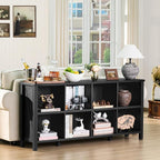 Joaxswe 8 Cube Book Shelf, Farmhouse Wood Long Storage Organizer Bookcase, 62" Horizontal Black Console Closet Bookshelf, Hallway TV Stand for Entryway, Display Cabinet Book Case for Living Room