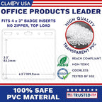 Claev - Horizontal Flexible and Tear Resistant Card Protector - Clear, 4x3 Inch, 100 Pack - Large Easy Open Plastic ID Name Badge Holders for Conferences, Conventions, Offices & Schools
