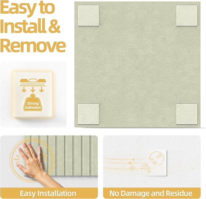 Large Cork Board for Wall 36" x 48" Sage Bulletin Board with Safe Removable Adhesive Squares for Pictures Photos, Alternative CorkBoard Felt Pin Boards Tiles for Office Classroom Wall Decor - 12 Pack