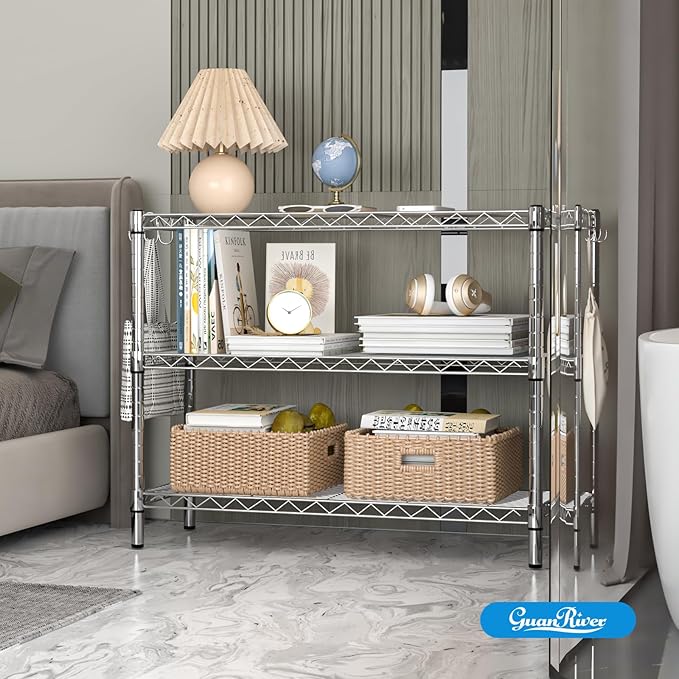 Guan River 3-Shelf Adjustable Metal Shelf Wire Shelving Storage Rack for Office,Kitchen,Bedroom,Bathroom,Laundry,Pantry Basement,Garage(Chrome,36" L x 14" W x 30" H)