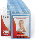 Mifflin-USA Large (L) Vertical ID Badge Holders (Clear, 3x4 inch, 250 Pack), Plastic Nametag Covers with Zipper, Name Tag Holder