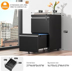 INTERGREAT 2 Drawer File Cabinet with Wheels, Metal Filling Cabinet with Lock, Locking Office Mobile Cabinet with Wheels for Legal/Letter Size, Under Desk, Easy Assemble, Black