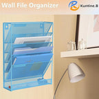 Kuntine.B 6-Tier Wall File Organizer Hanging File Organizer Cubicle Organizer Wall File Holder for Office Home (Blue, 6 Tier)
