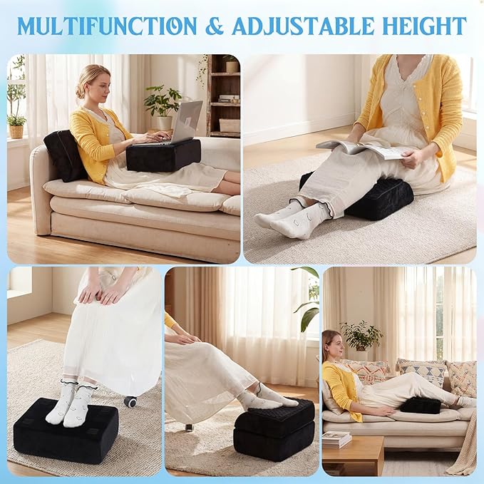 Novabright Foot Rest Under Desk at Work with 3 Adjustable Height, Non-Slip Ergonomic Foot Stool with Gel Top and Warm Pocket for Home Office Car Leg Back Rest(15" X 11" X 14.4",Cambered,Black)