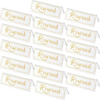 16 Pieces Reserved Sign Acrylic Clear Reserved Table Tent Signs Table Number Holders for Wedding Printed Seating Reservation Restaurant Business Office Meeting Party (Gold)