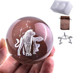 Crystal 3D Constellation Ball Crystal Paperweight Full Sphere Glass Fengshui with Sliver-Plated Flowering Stand(Leo)