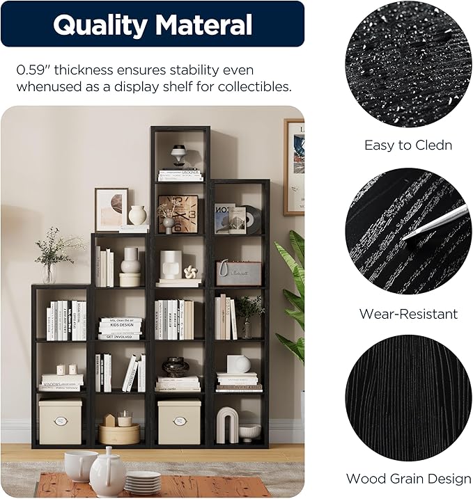 6 Cube Storage Organizer, 2x3 Cube Bookshelf, Cubby Storage Shelf, Wooden Organizer Shelf with Thickened Boards, for Closet Bedroom Home Office Living Room, 36.93" L x 9.37" W x 25.12" H, Black