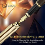 BEILUNER 316 Fountain Pen,Stunning Luxury Blackwood,24K Gilded Nib(Fine),Gorgeous 24K Gold Finish, Ink Converter,Fancy Gift for Men&Women-Elegant,Executive,Graduation Pens for Writing, BK-F