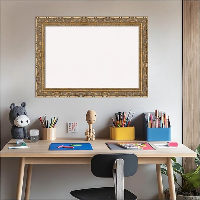Amanti Art White Cork Board for Wall, 20x28 Vision Board with Gold Frame, Medium Corkboard Office Decor for Home Organization, Traditional Corkboard Pinboard to Display Items for Home Organization