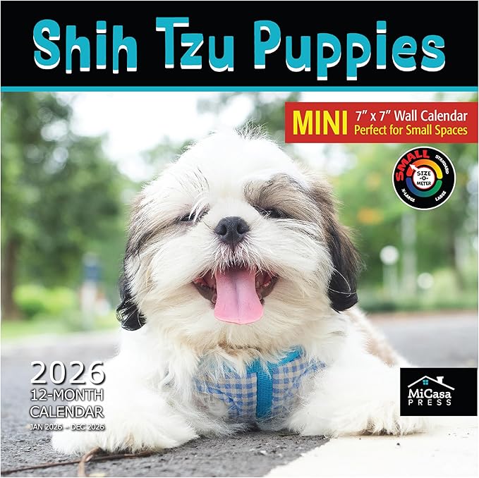 MICASA PRESS Shih Tzu Puppies 2026 Mini Wall Calendar 12 Month | 7" x 14" Open | Thick & Sturdy Paper | Holiday Gift | Cute Puppy Dog Calendar 2026