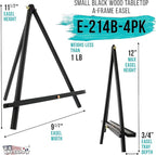 U.S. Art Supply 12" Black Wood Tabletop Easel (4 Pack) - Adjustable A-Frame Canvas Stand for Painting Party & Signs - Table Top Easel for Painting, Canvas Holder, Crafts, Photos, Pictures