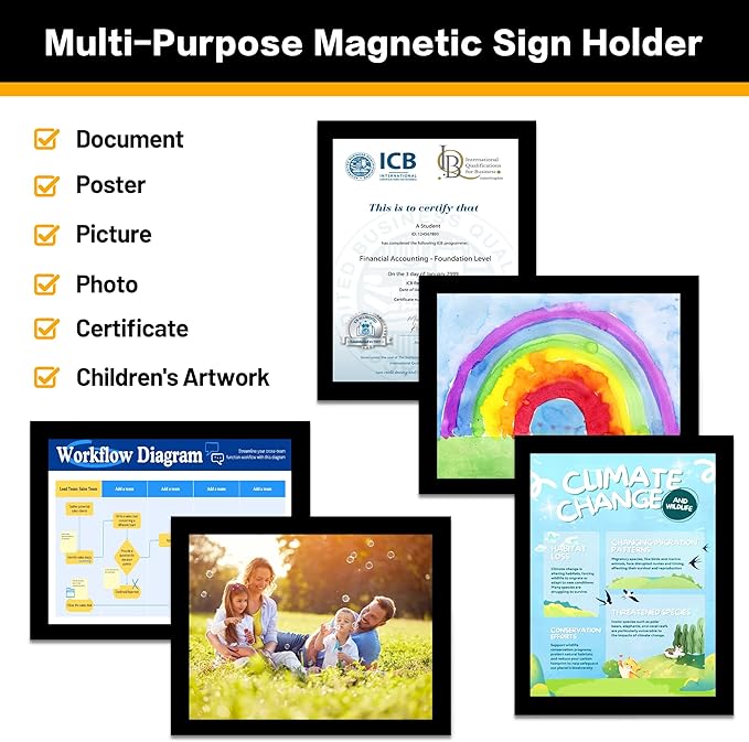 VAIIGO 10-Pack Magnetic Sign Holders 8.5 x 11 - Magnetic Frames for Fridge & Metal Surfaces - Document & Paper Display Holders, Picture/Poster/Photo Frames for Home, Office, Classroom