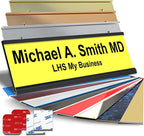 Personalized Name Plate with Choice of Mounting Holders for Walls, Doors, Cubicles, Hanging and More - Custom Yellow Plastic Black Letters - USA Made 2x10 - B4