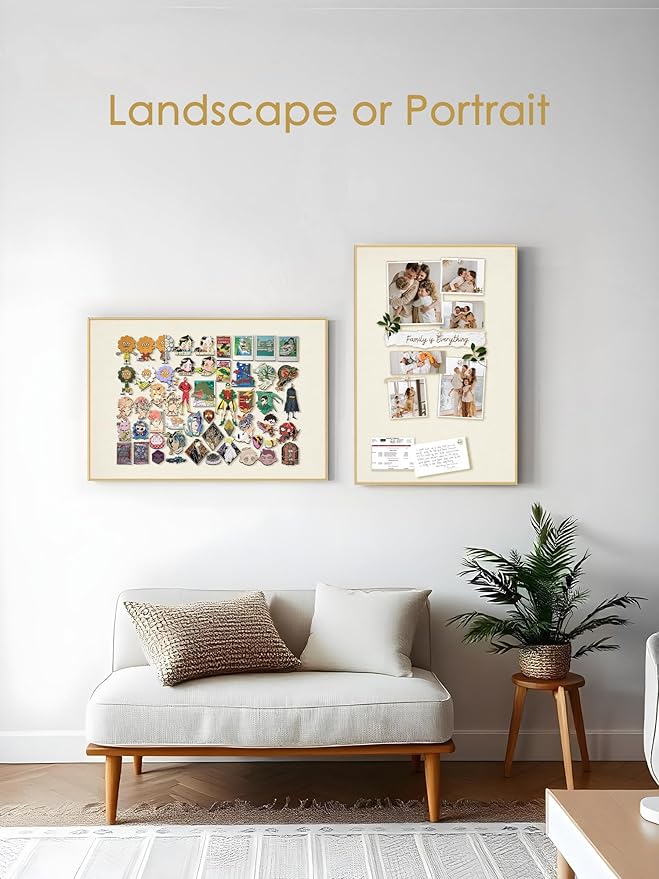 Lightomorrow Bulletin Board 30 x 20 inches, Oatmeal White Pin Board Vision Board, Golden Aluminum Framed Fabric Cork Board with 10 Push Pins