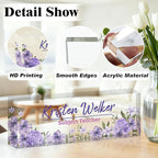 Ship Next Day-Custom Name Plate for Desk, Desk Name Plate Personalized, Acrylic Office Desk Accessories, Appreciation Gifts for Coworkers EmployeeTeachers Boss Women Men (Purple Flowers)