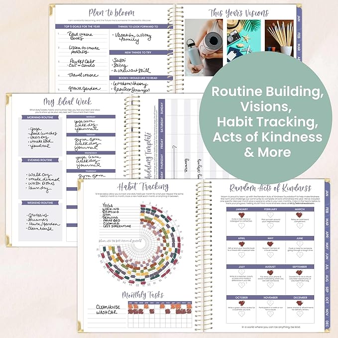 bloom daily planners HARDCOVER 2026 Planner (January to December) - 8.5” x 11” Weekly & Monthly Dated Agenda Organizer Book with Stickers & Tabs - Spread Kindness Like Wildflowers