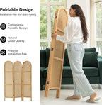 Svimi Room Dividers and Folding Privacy Screens, Pine Wood 5.6 Ft Double Hinged Rattan Partition Freestanding Wall Room Divider for Home - 3 Panels (Natural)