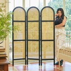 Svimi Room Divider and Folding Privacy Screens, Pine Wood 5.6 Ft Double Hinged Rattan Partition Freestanding Wall Room Divider for Home - 3 Panels