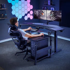 EUREKA ERGONOMIC PC Stand Computer Cart, Height Adjustable Tower Stand 2-Tier Suit for ATX Case Printer, Metal Rolling Cart on Wheels for Gaming Home Office, Carbon Fiber