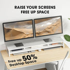Fenge Dual Monitor Stand for Desk, 42.5in Large Monitor Riser for 2 Monitors, 2 Tier Computer Office Desk Top Shelf, Desktop Storage Stand for Laptop, PC, Computer, Printer