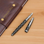 Webson Gill ‘The Weaver’ Black Luxury Executive Fountain Pen, Polished Lacquer & Chrome, Medium Nib, Smudge Free No Bleed, Use Any Fountain Ink w/Included Converter, Fits Cartridges (sold separately)