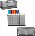 Neudeco Locker Shelf Organizer, Magnetic Pencil Holder, Metal Storage Basket for Whiteboard, Refrigerator, Ideal Cabinet for School, Black (Pack 3M)