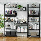 NUMENN Triple Wide 5 Tier Bookshelf, Adjustable Rustic Industrial Style Book Shelves, Modern Bookcases and Bookshelves Furniture for Bedroom, Living Room and Home Office, Elegant Black