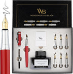 Wordsworth & Black Calligraphy Pen Gift Set, Includes Bottle, 6 Cartridges, Refill Converter, 6 Replacement Nibs, Premium Package, Journaling, Smooth Writing Pens [Red Chrome]