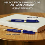 DISCOUNT PROMOS 50 Ultra Executive Pens Pack - Customizable Text, Logo - Twist To Write, Gold Accent - Blue