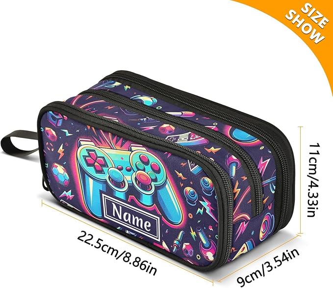 BOENLE Custom Bright Game Joystick Pencil Case Box Boys Girls Personalized Name Large Pencil Pouch Stationery Pen Bag Organizer for Kids Adults School Office