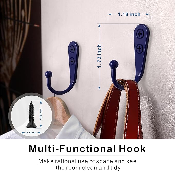 ZAYBOD 15-Pack Coat Hooks with 30 Screws | Heavy Duty Wall Mounted for Robe, Backpack & Keys | Entryway, Bathroom, Bedroom Hanging Hardware (Purple)