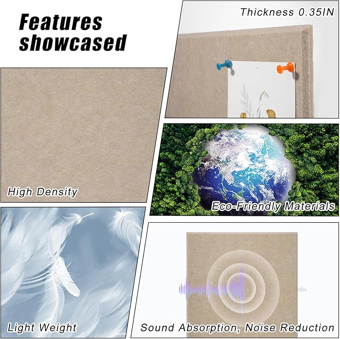 Large Cork Board 36" x 24", 6 Pack Felt Wall Tiles with Colored Pushpins, Bulletin Board with Removable Self-Adhesive Strips, Pin Board Cork Boards for Walls Office Home-Tan