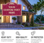 Custom Decorative Sign, Personalized Metal Sign for Driveway, Home, Airbnb, Door Plaque, Burgundy Background 12x18 Inches, ACM, Fade Resistant, Made in USA by Sigo Signs