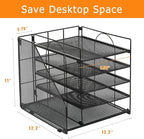 LEKETREE Desk Organizers and Accessories, 5-Tier Paper Letter Tray Organizer with File Holder, Desktop Organizer for Office Supplies (Black)