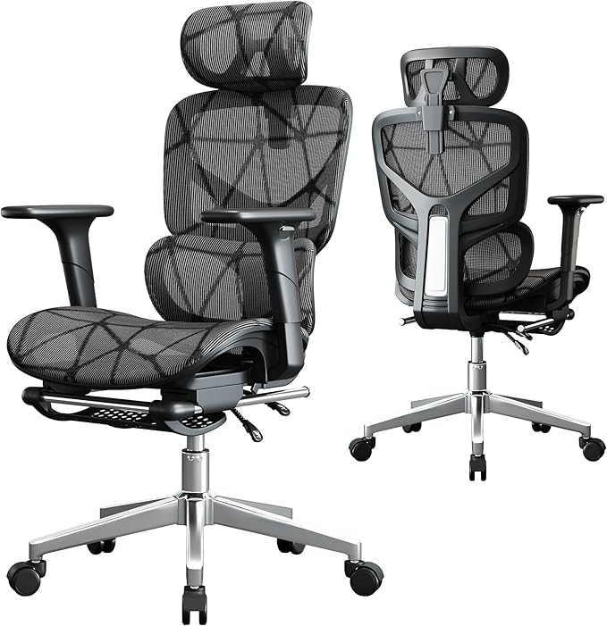 Opiesit Office Chair with 3D Adjustable Lumbar Support,Ergonomic Computer Chair,Adjustable Headrest and Armrests, 400lbs Capacity,Tilt-Swivel,Premium Mesh Desk Chair for Office,Home & Gaming (Black)
