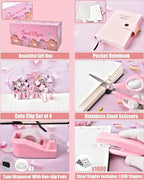 LXEVIHK 21Pcs Pink Desk Organizers and Accessories With Mesh Desk Organizer and 360°Rotating Pen Holder and a Lot of Office Pink Office Supplies Beautifully Presented in a Gift Box